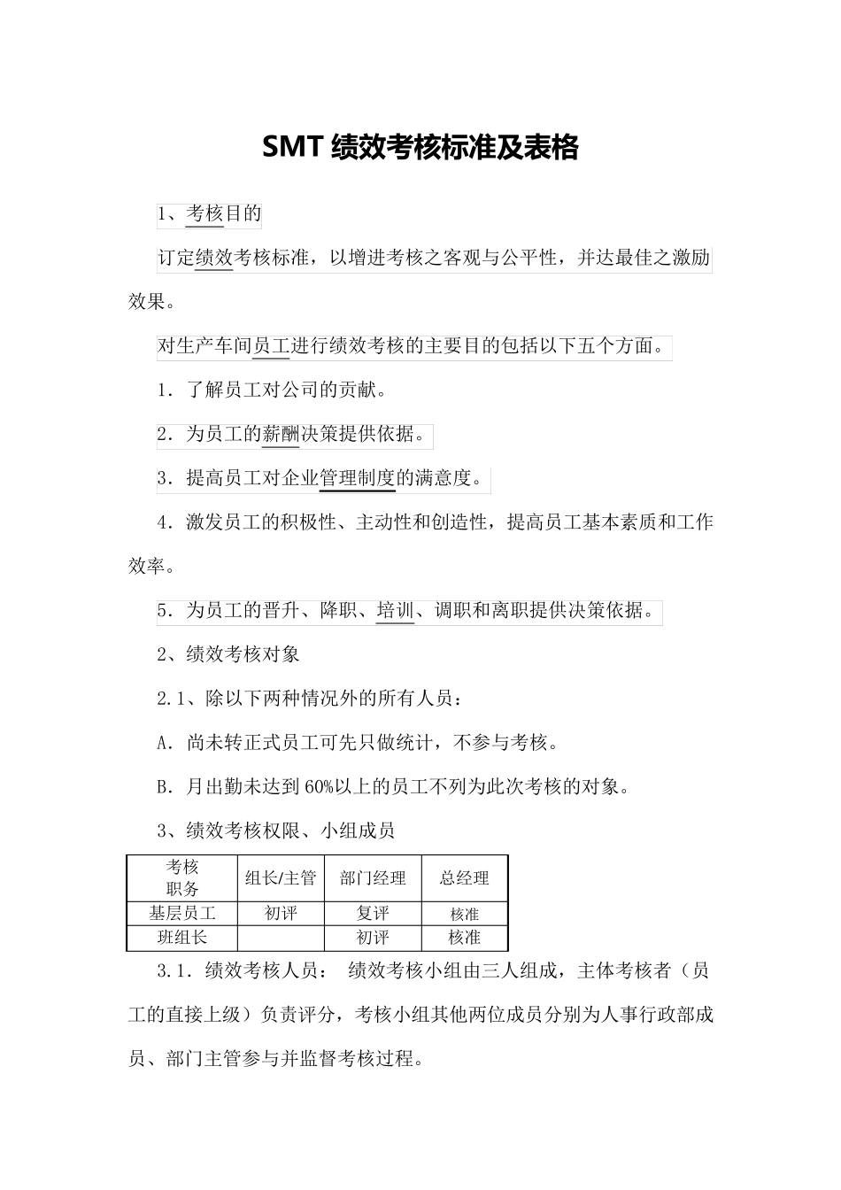SMT员工绩效考核标准_第1页