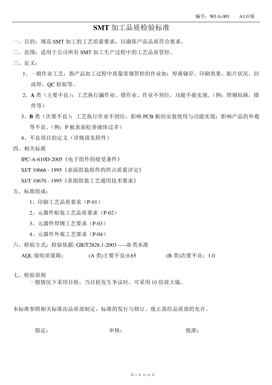 SMT贴片外观工艺检验标准_第1页