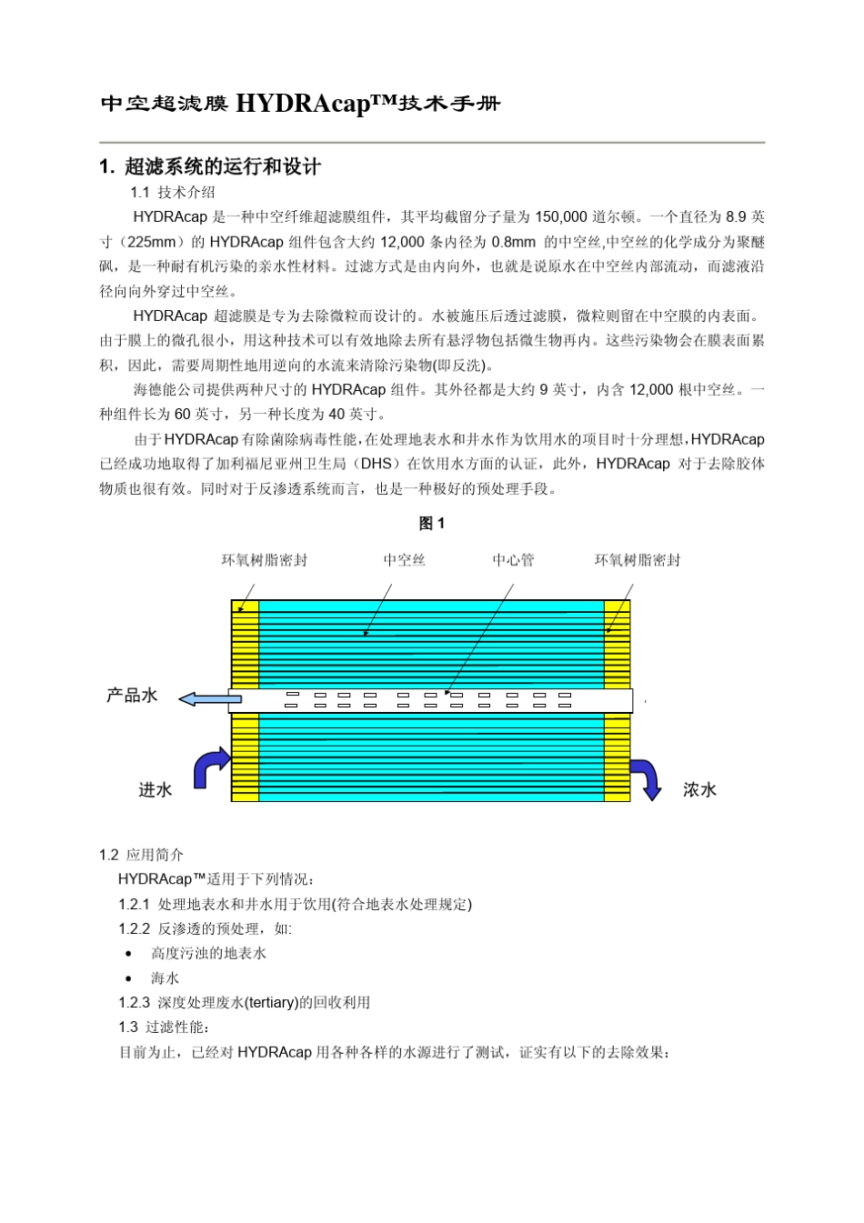 中空超滤膜HYDRAcap技术手册(海德能)_第1页