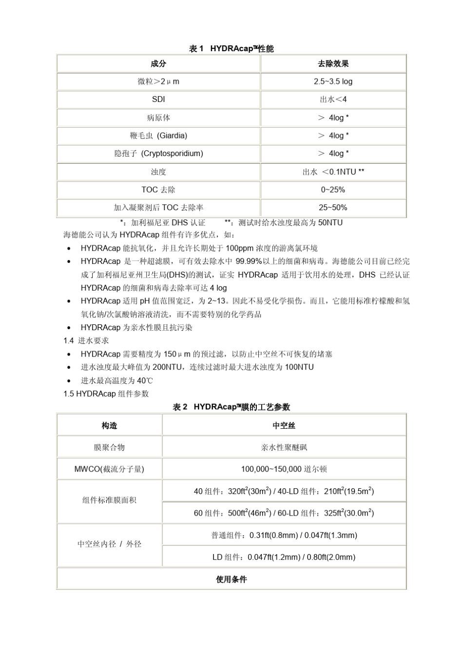 中空超滤膜HYDRAcap技术手册(海德能)_第2页