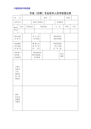 中级职称申报表格