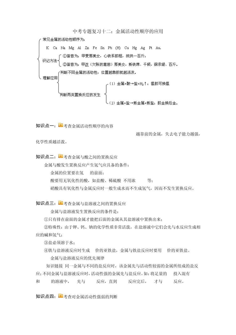 中考专题复习十二：金属活动性顺序的应用_第1页