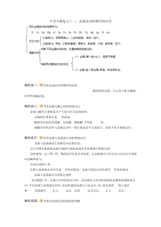 中考专题复习十二：金属活动性顺序的应用