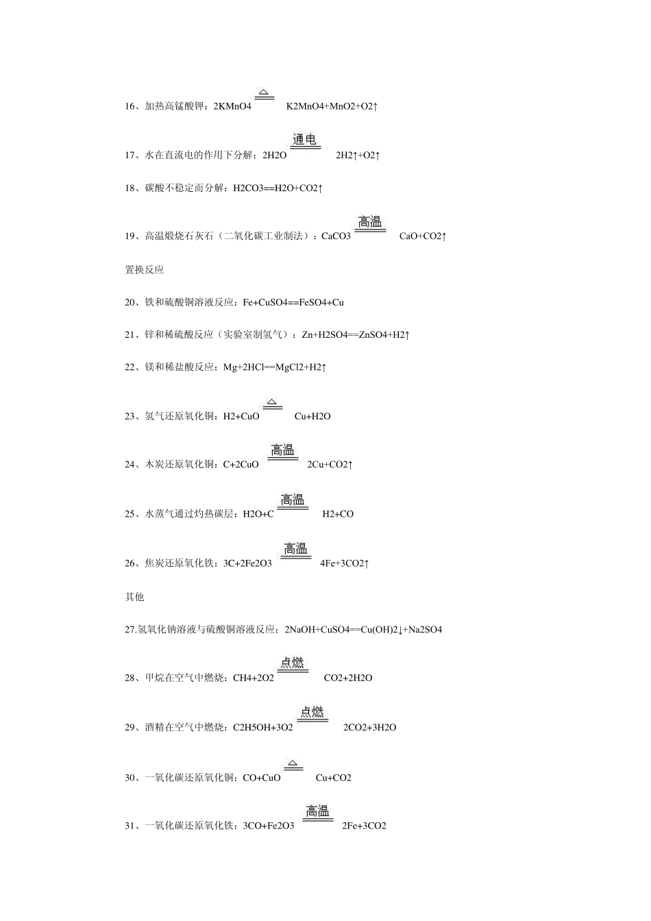 中考化学方程式大全_第2页