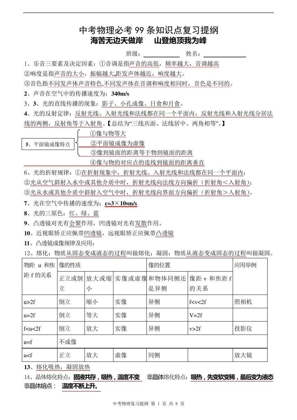 中考物理必背知识点总结复习提纲_第1页