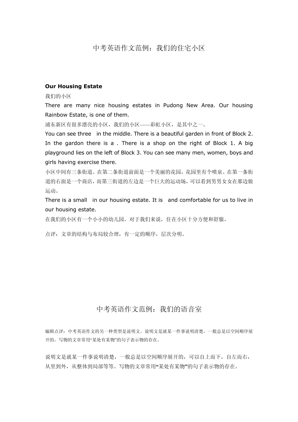 中考英语作文范例+点评_第1页