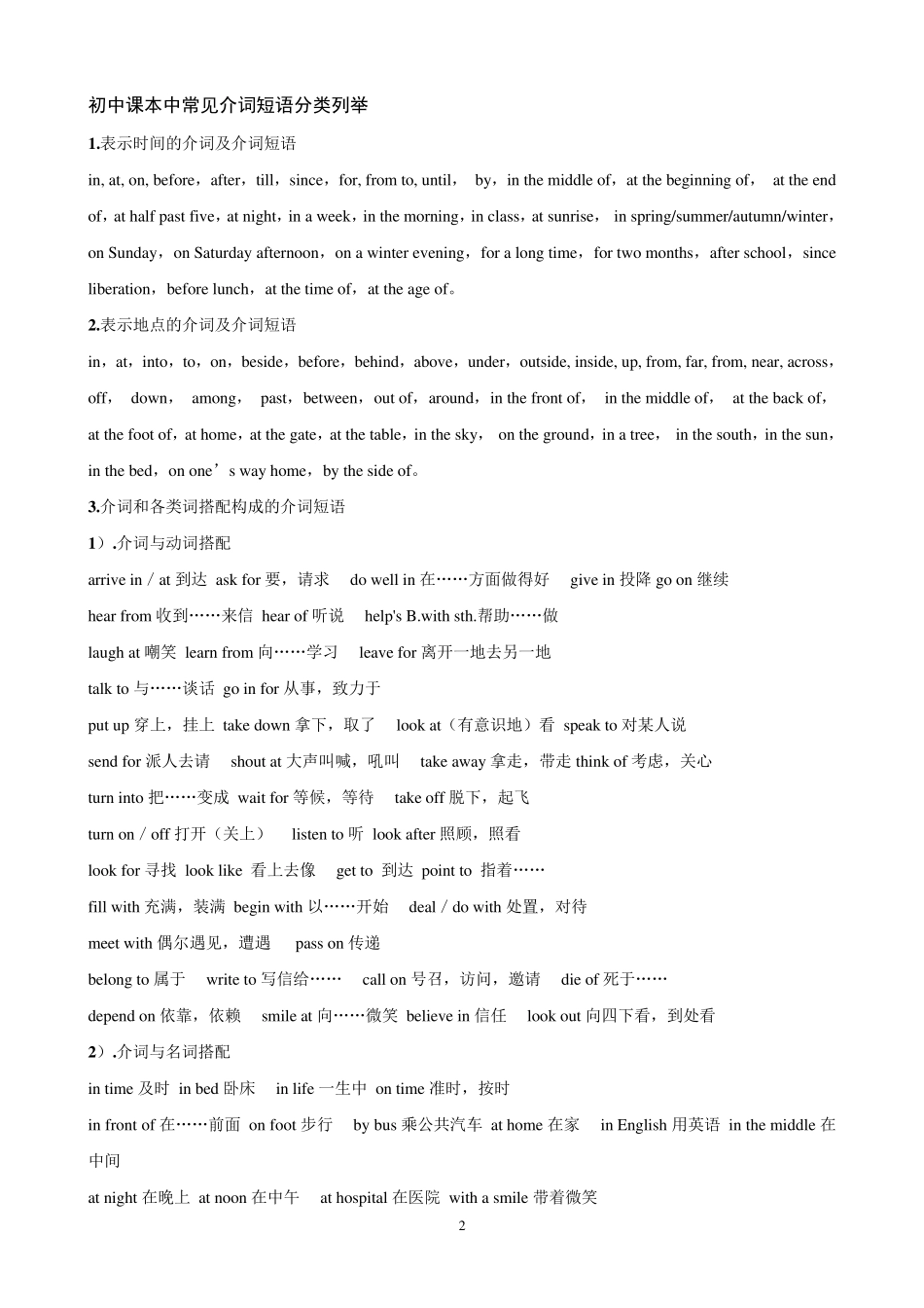 中考英语常用介词短语_第2页