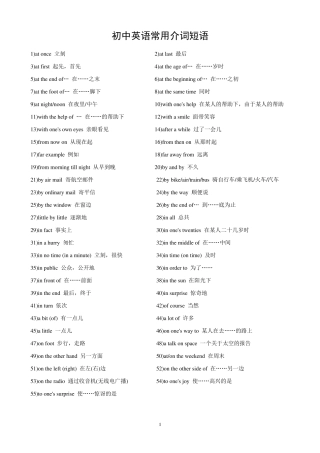 中考英语常用介词短语
