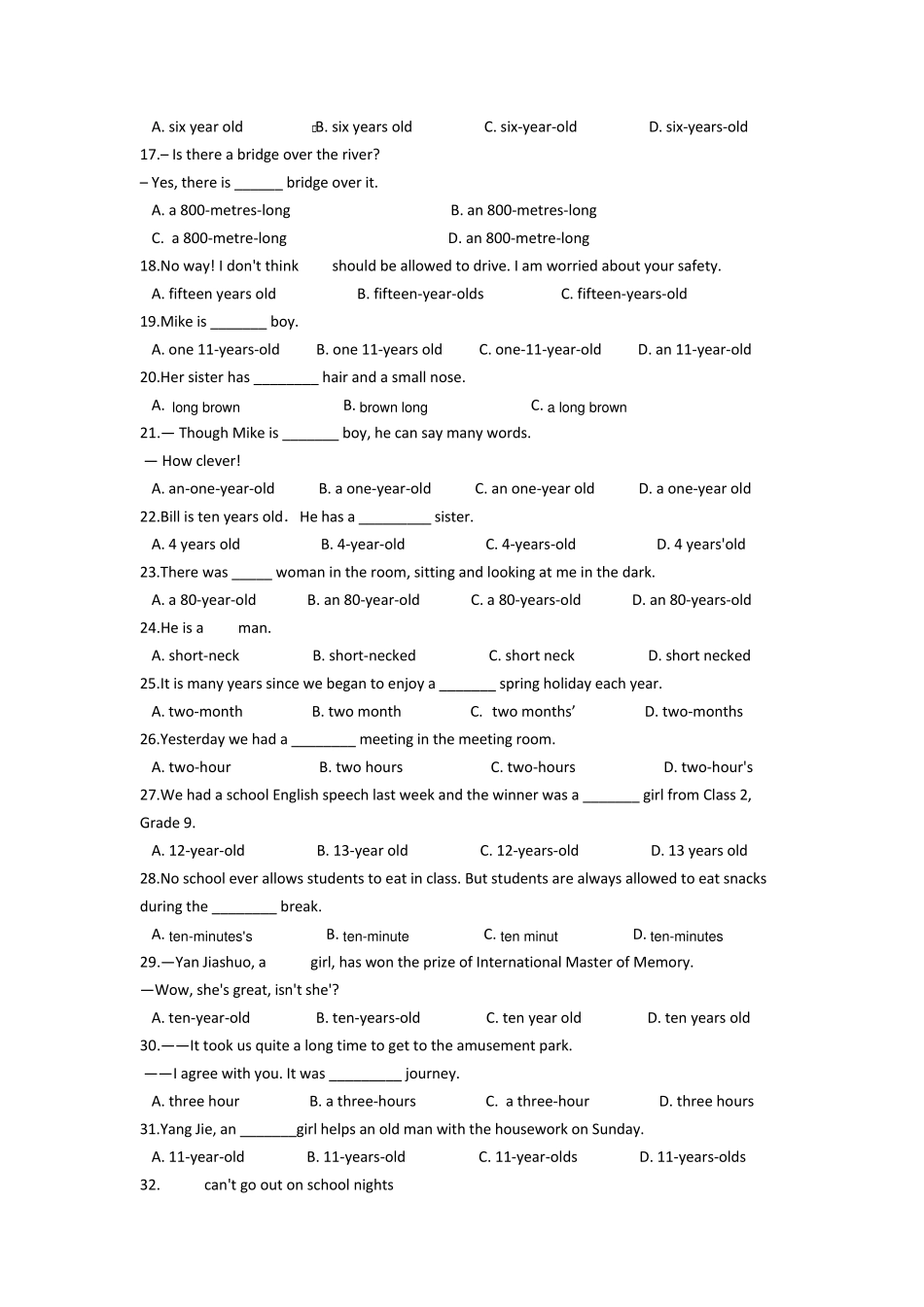 中考英语形容词之复合形容词专题练习_第2页