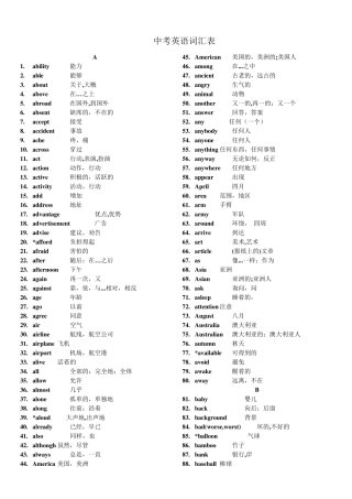 中考英语词汇表初中英语词汇表3500词
