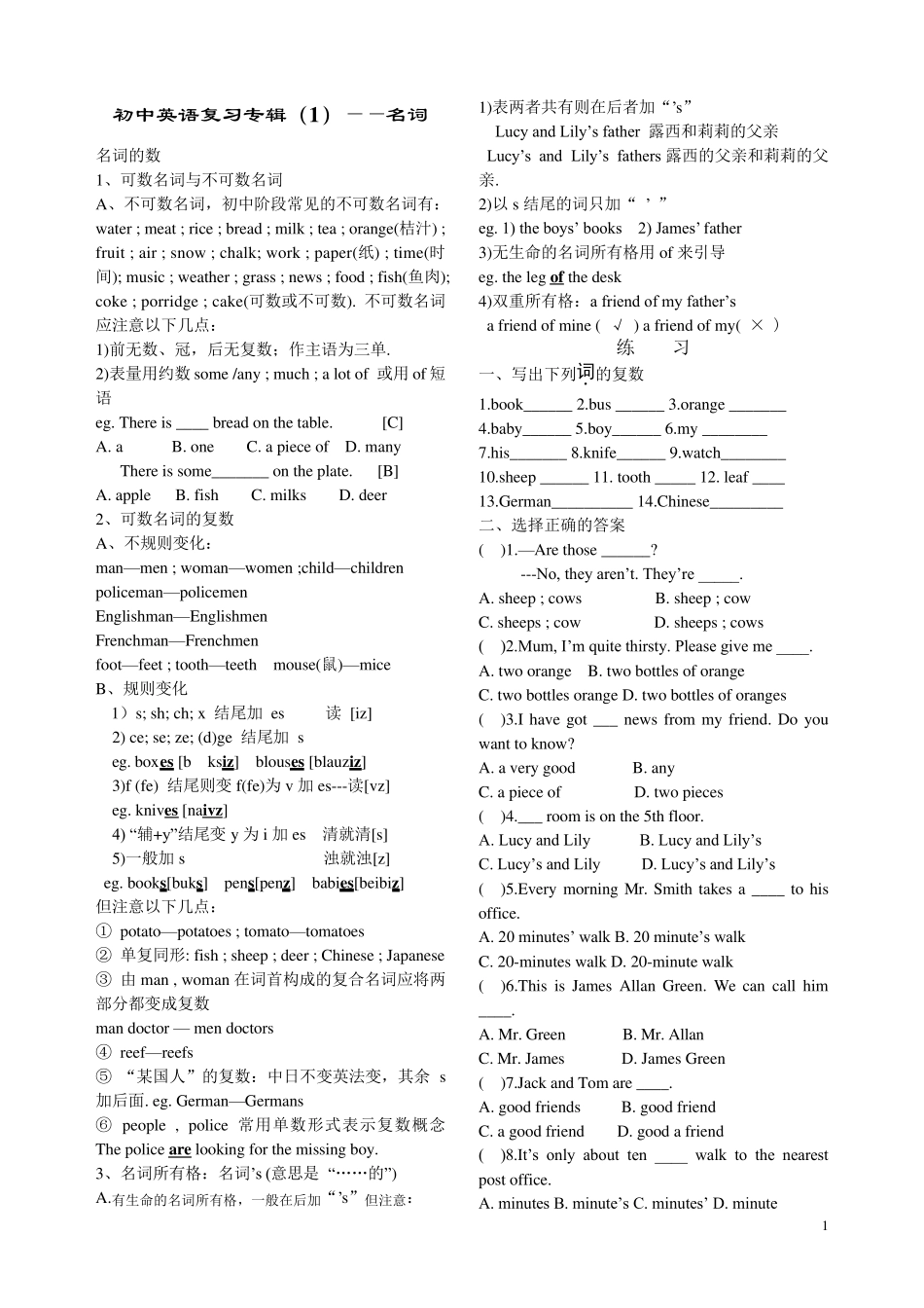中考英语语法复习_第1页