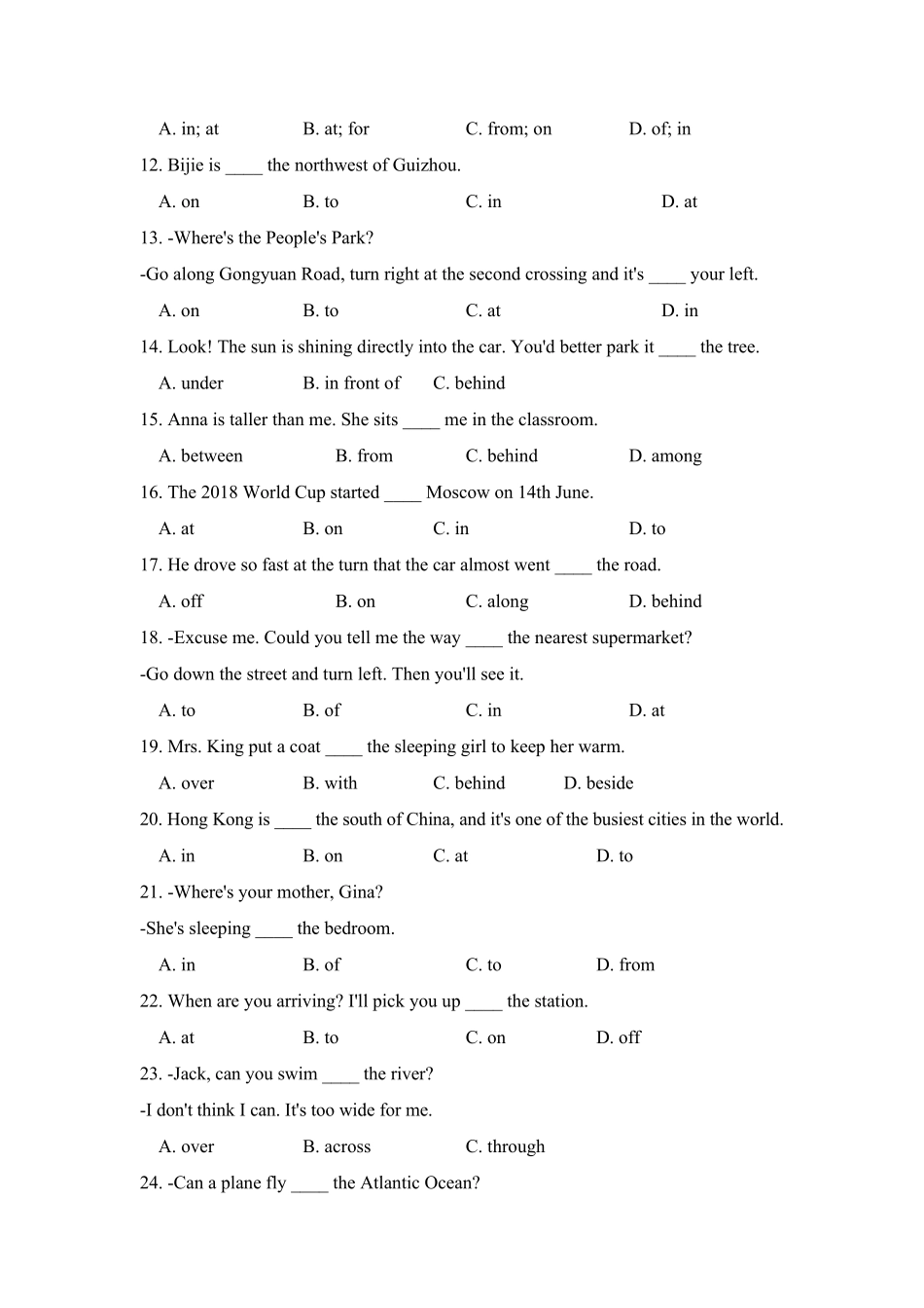 中考英语重点介词专项练习(中考题)_第2页