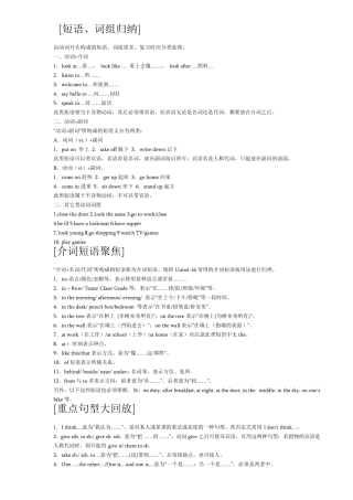 中考英语重点短语、词组、介词短语、句型经典汇集