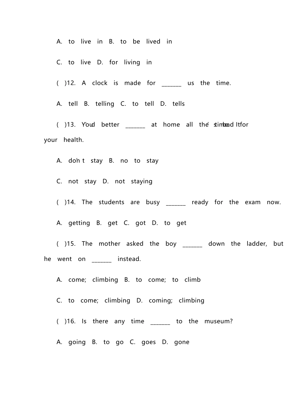 中考英语非谓语动词单项选择练习题及答案_第3页