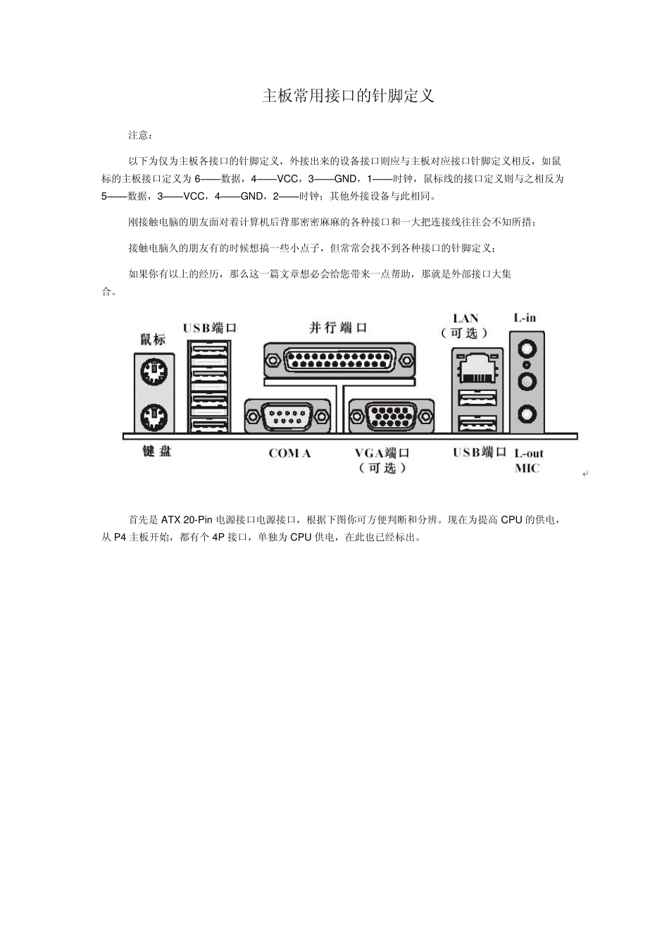 主板常用接口的针脚定义_第1页