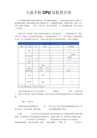 主流手机CPU极其机型介绍
