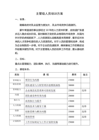 主管级人员培训方案