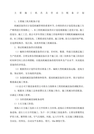 主要施工机具及劳动力配备计划