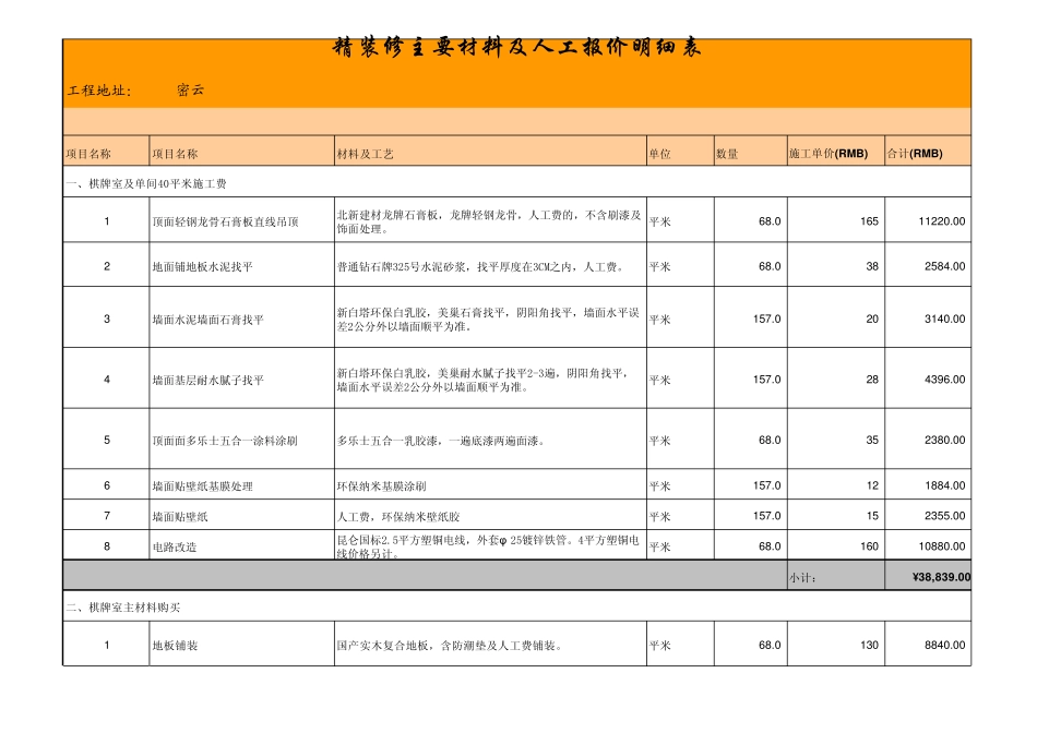 主要材料及人工报价明细表(主材)_第1页