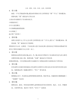 主语、谓语、宾语、补语、定语、状语举例