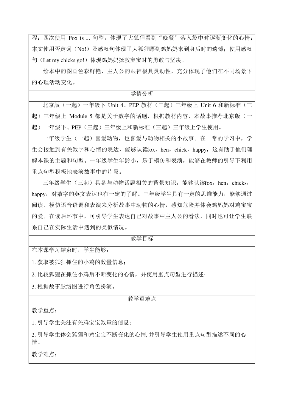 丽声北极星分级绘本第一级上FoxandMotherHen教学设计_第2页