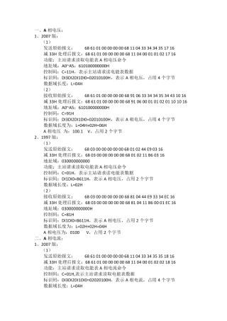 举例说明DLT645规约97版和07版对比