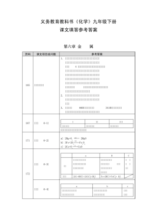义务教育教科书《化学》九年级下册课文填答参考答案