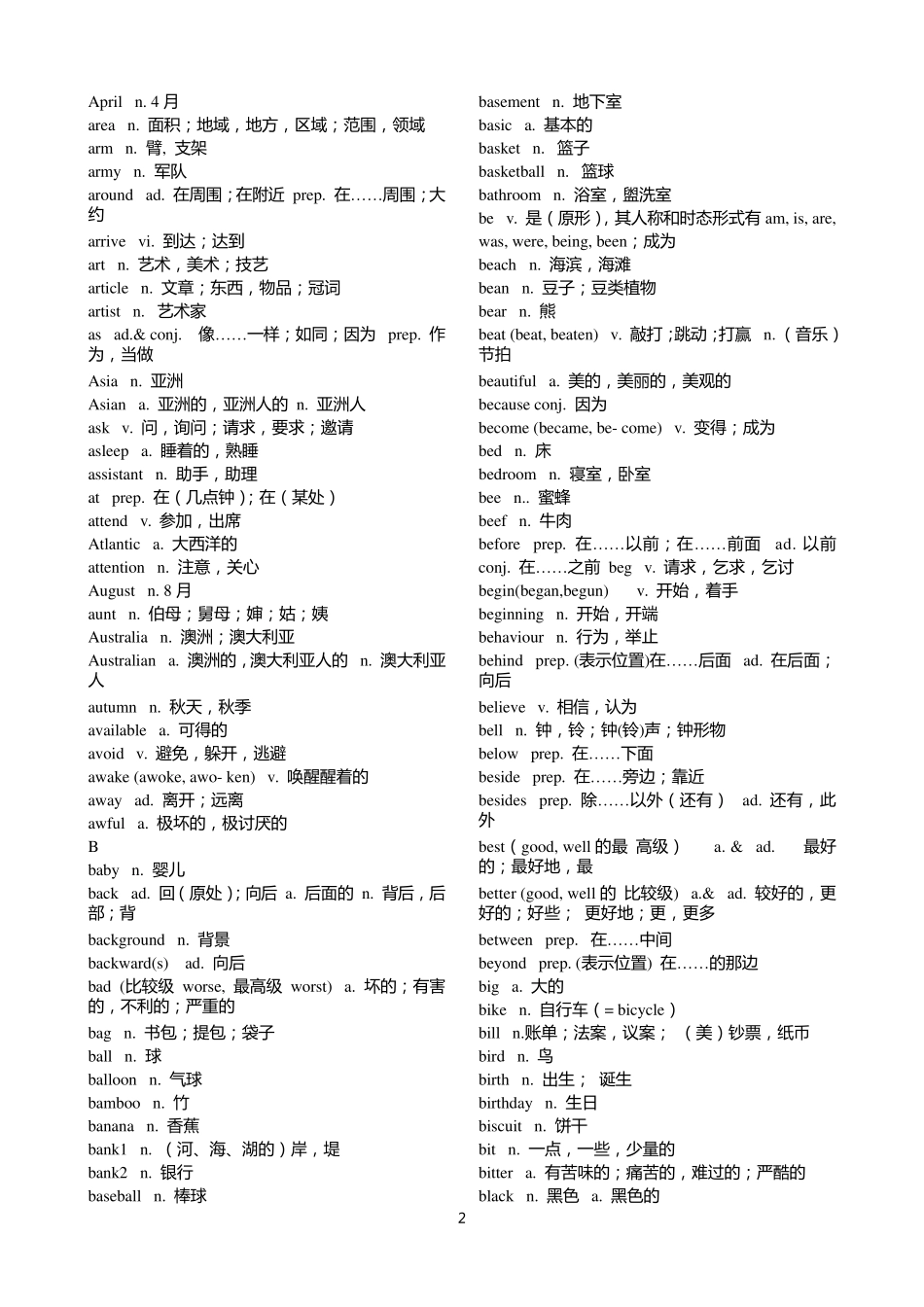 义务教育英语课程标准词汇表_第2页