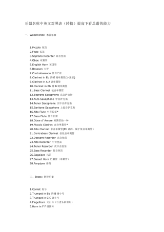 乐器名称中英文对照表