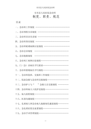 乐至县人民医院急诊科制度、职责、规范(吴大军定稿)1