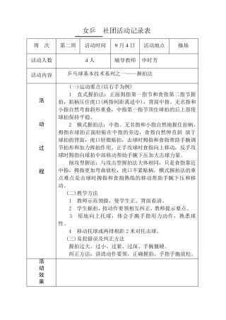 乒乓球兴趣小组活动教案