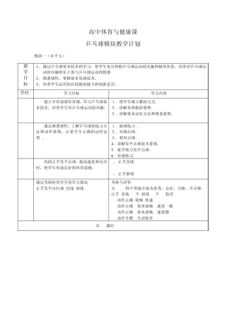 乒乓球球模块教学计划