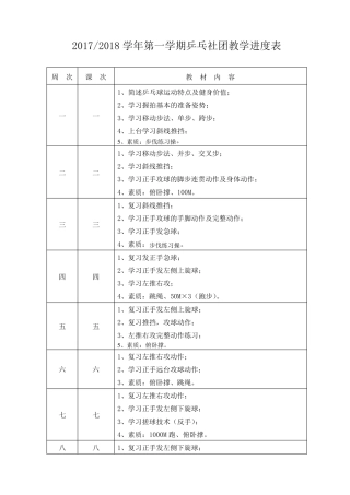 乒乓球训练计划及教案