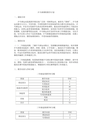 乒乓球课程教学计划