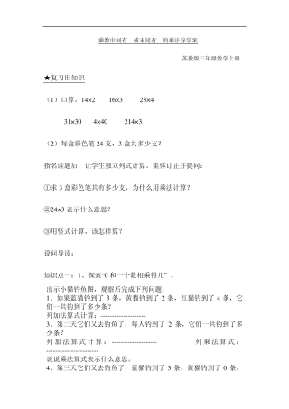 乘数中间有0或末尾有0的乘法导学案