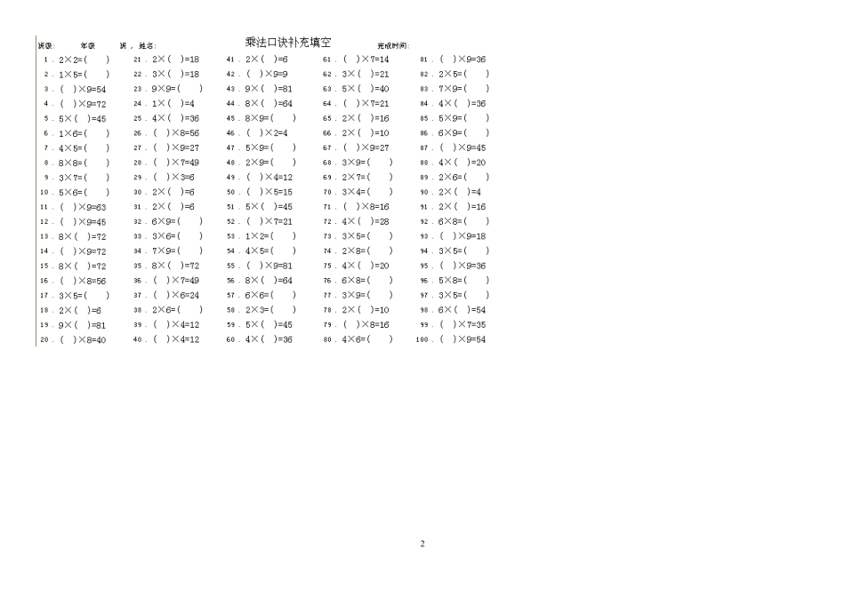乘法口诀专项练习题_第2页