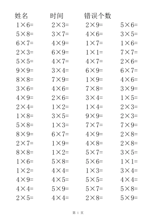 乘法口诀表+练习(可直接打印)