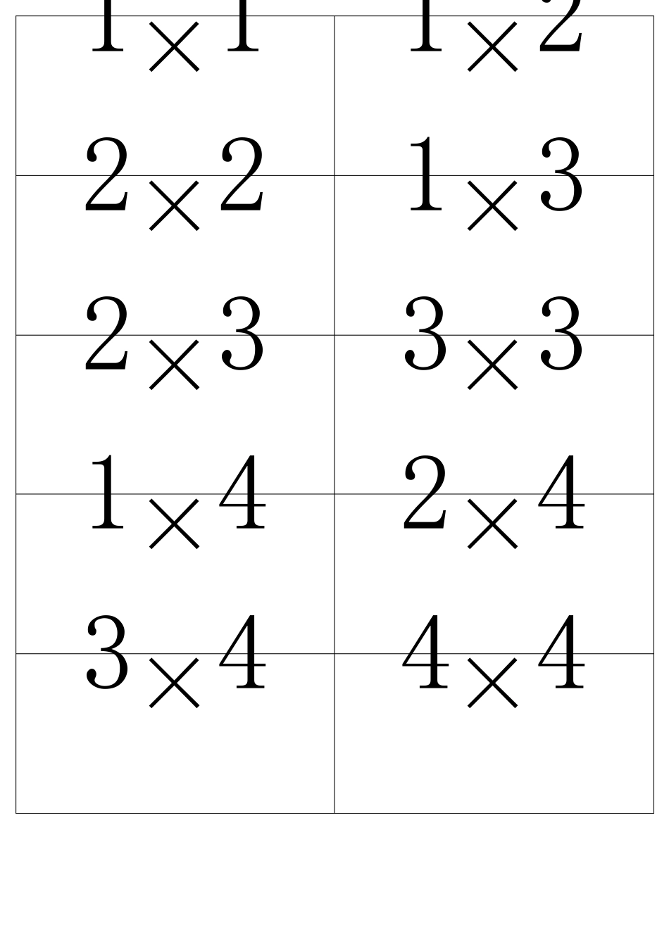 乘法口诀表卡片word格式二年级上_第1页