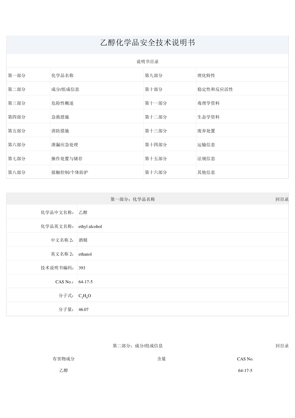 乙醇化学品安全技术说明书乙醇msds_第1页