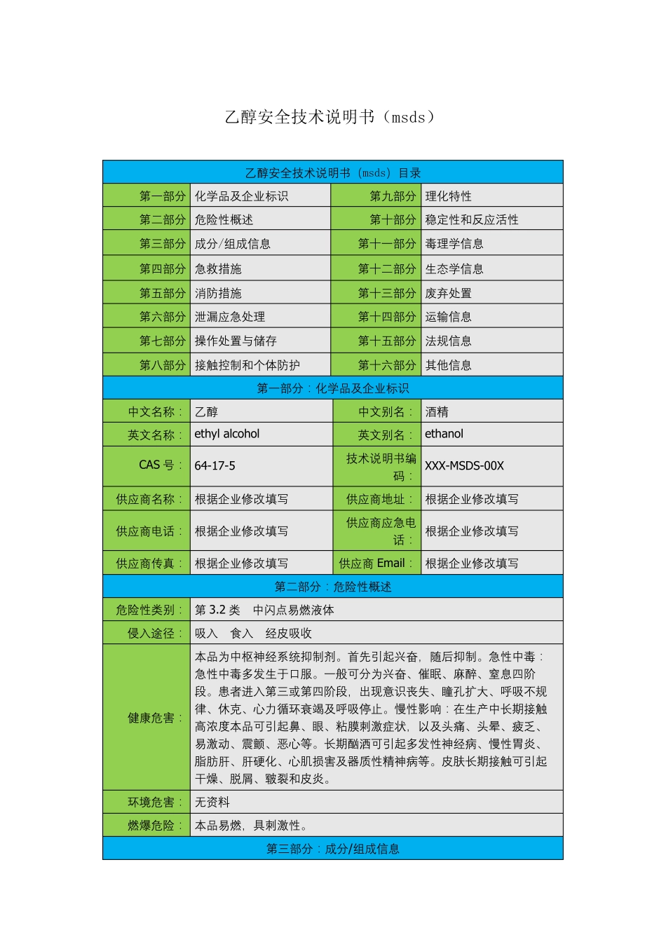 乙醇安全技术说明书(MSDS)_第1页