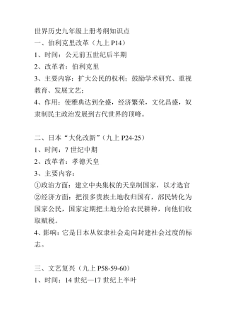 九年级上册历史复习资料人教版
