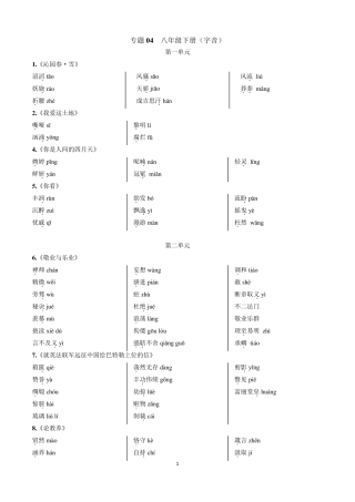九年级上册语文教材重点字词