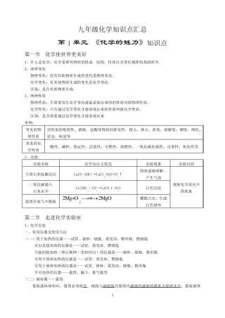 九年级上化学期中考试知识点汇总