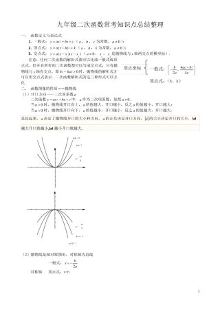 九年级二次函数常考知识点总结整理