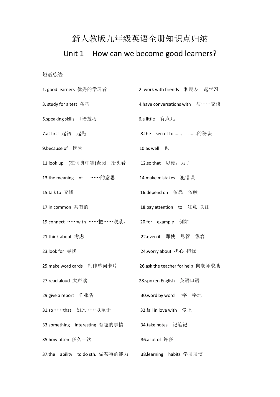 九年级全一册英语知识点归纳_第1页
