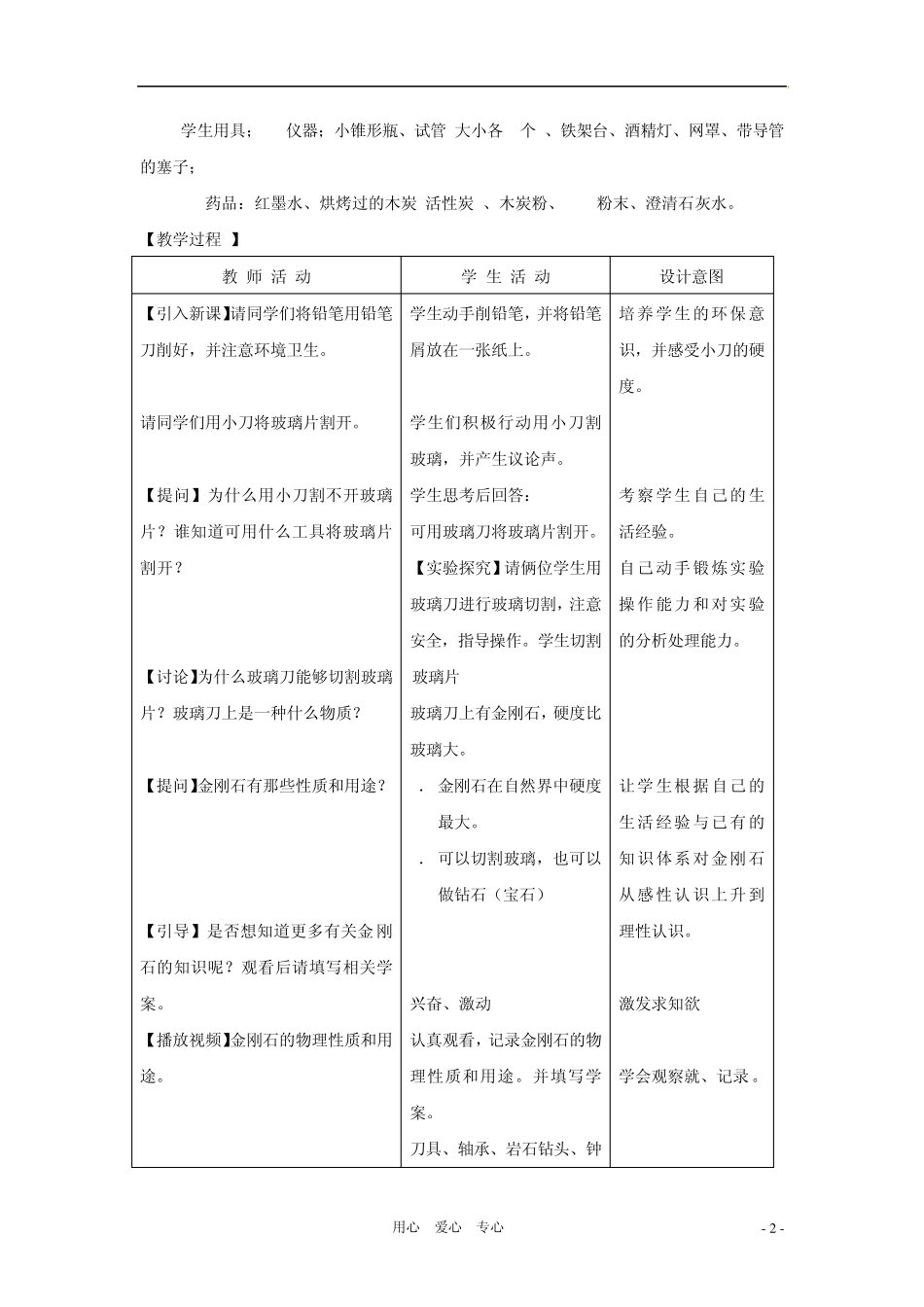 九年级化学上册6.1《金刚石、石墨和C60》教案人教新课标版_第2页