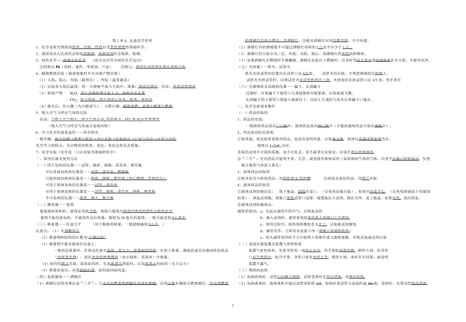 九年级化学上册各章节知识点整理_第1页
