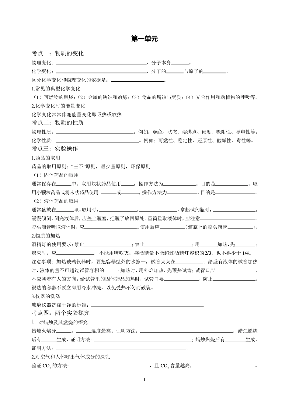 九年级化学上册知识点总结填空_第1页