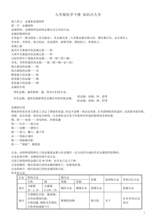 九年级化学下册知识点大全新人教版