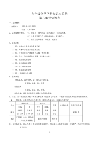 九年级化学下册知识点归纳总结